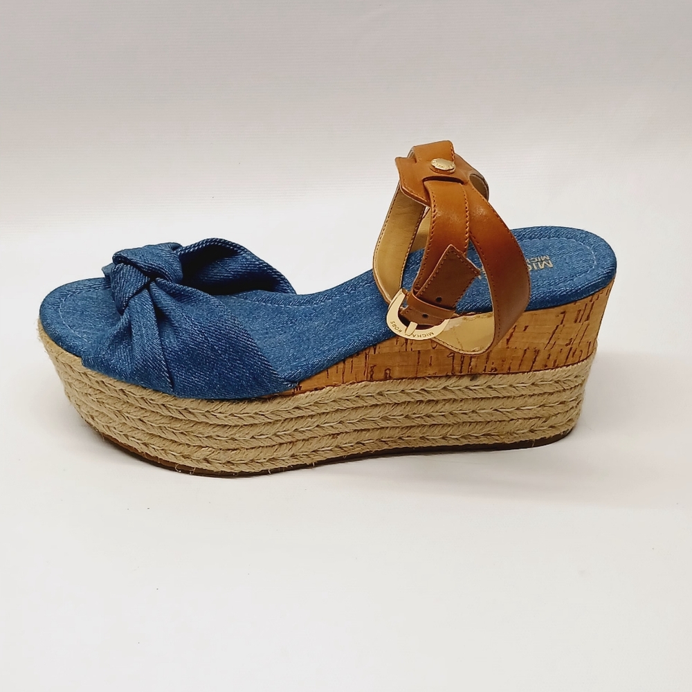 Michael Kors Blue and Tan Women's Wedge Sandals - Picture 6 of 16